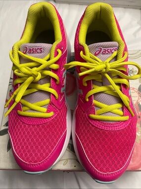 Asics Hot Pink and Neon Yellow Running Sneakers size 5